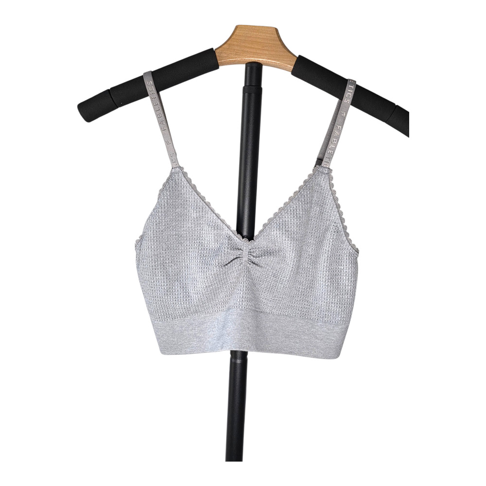 Fabletics Cable Knit Bralette Heather Gray XL Wireless Stretch Loungewear | NWT